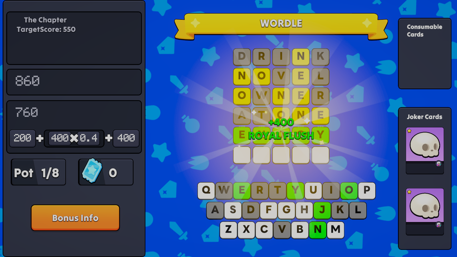 Wordle Rush roguelike mechanics gameplay screenshot